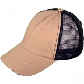 Baseball Caps Unisex Unstructured Special Washed Distressed Mesh Trucker Cap - Khaki/Navy-6887 - CM12FL8D8MJ $13.38