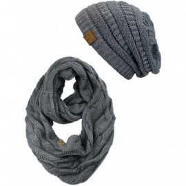 Skullies & Beanies Unisex Soft Stretch Chunky Cable Knit Beanie and Infinity Loop Scarf Set - Dark Melange Gray - C018KHAZH58...