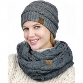 Skullies & Beanies Unisex Soft Stretch Chunky Cable Knit Beanie and Infinity Loop Scarf Set - Dark Melange Gray - C018KHAZH58...