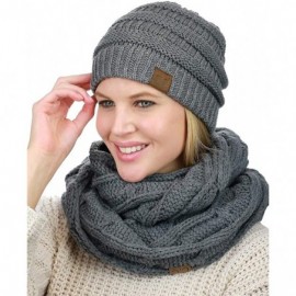 Skullies & Beanies Unisex Soft Stretch Chunky Cable Knit Beanie and Infinity Loop Scarf Set - Dark Melange Gray - C018KHAZH58...