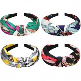 Headbands 4 Pack Turban Headbands for Women Plastic Head Band Hair Vintage Flower Printed Cross - ZE 4 Pack Wide Headbands - ...