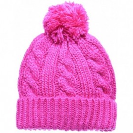 Skullies & Beanies Women's Thick Oversized Cable Knitted Fleece Lined Pom Pom Beanie Hat with Hair Tie. - 1 White&1 Hot Pink ...