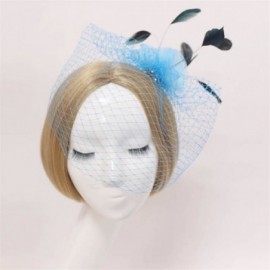 Headbands Face Veil Flower Feather Clip On Birdcage Races Fascinator Headpiece Headwear - blue - CW12MXV5U8V $9.38