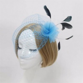 Headbands Face Veil Flower Feather Clip On Birdcage Races Fascinator Headpiece Headwear - blue - CW12MXV5U8V $9.38