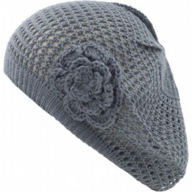 Berets Womens Crochet Hat Flower Beanie Beret Fashion Accessory Lightweight Knit Cap - Dark Gray Net - CX182OO605X $14.06