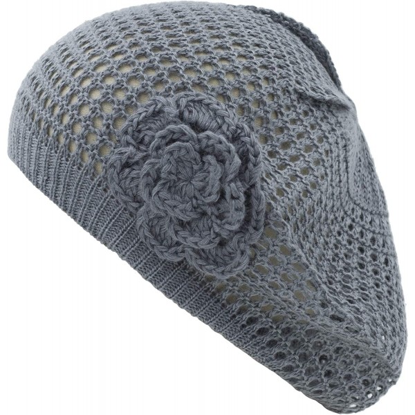 Berets Womens Crochet Hat Flower Beanie Beret Fashion Accessory Lightweight Knit Cap - Dark Gray Net - CX182OO605X $14.06
