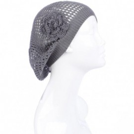 Berets Womens Crochet Hat Flower Beanie Beret Fashion Accessory Lightweight Knit Cap - Dark Gray Net - CX182OO605X $14.06