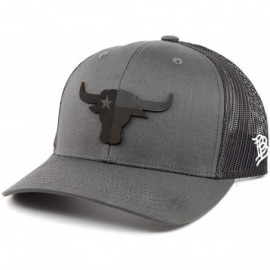 Baseball Caps Texas 'Midnight Longhorn' Black Leather Patch Hat Curved Trucker - Charcoal/Black - CG18IO0GGD2 $33.33