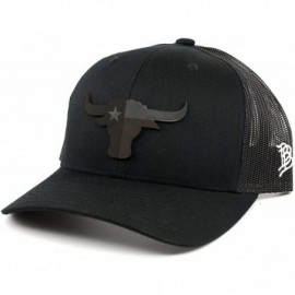 Baseball Caps Texas 'Midnight Longhorn' Black Leather Patch Hat Curved Trucker - Charcoal/Black - CG18IO0GGD2 $33.33
