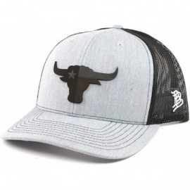 Baseball Caps Texas 'Midnight Longhorn' Black Leather Patch Hat Curved Trucker - Charcoal/Black - CG18IO0GGD2 $33.33