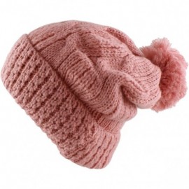 Skullies & Beanies Thick Crochet Knit Pom Pom Beanie Winter Ski Hat - Pink - C7127R5RM5X $17.92