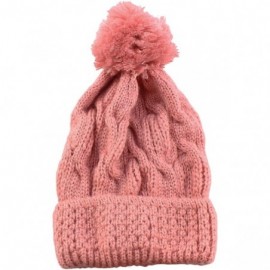 Skullies & Beanies Thick Crochet Knit Pom Pom Beanie Winter Ski Hat - Pink - C7127R5RM5X $17.92