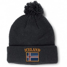 Skullies & Beanies Winter Pom Pom Beanie for Men & Women Iceland Flag Embroidery Skull Cap Hat - Black - CQ18ZH6Y8XX $15.90