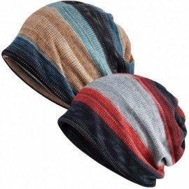 Skullies & Beanies Slouchy Beanie for Men/Women 2-Pack Baggy Skull Cap Summer Winter Knit Hat - Ponytail Beanie/Loop Scarf (C...