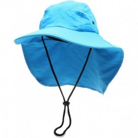 Sun Hats Outdoor Sun Protection Hunting Hiking Fishing Cap Wide Brim hat with Neck Flap - Turquoise - CW18G7W632D $13.40
