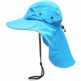Sun Hats Outdoor Sun Protection Hunting Hiking Fishing Cap Wide Brim hat with Neck Flap - Turquoise - CW18G7W632D $13.40