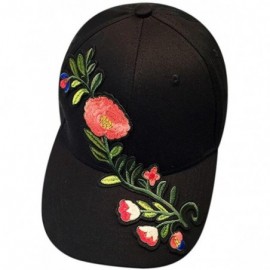 Berets Womens Baseball Cap Couple Applique Floral Unisex Snapback Hip Hop Flat Hat - Black - C418I00I299 $9.32