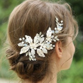 Headbands Handmade Clear Bridal Hair Clip Bendable Wedding Crystal Leaf Hair Piece for Women and Girls - B-Silver - CA18R4LHD...