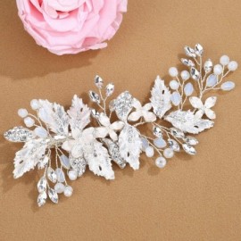 Headbands Handmade Clear Bridal Hair Clip Bendable Wedding Crystal Leaf Hair Piece for Women and Girls - B-Silver - CA18R4LHD...