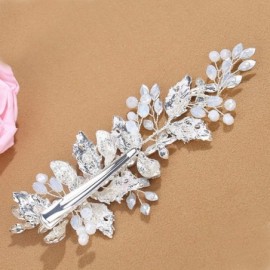 Headbands Handmade Clear Bridal Hair Clip Bendable Wedding Crystal Leaf Hair Piece for Women and Girls - B-Silver - CA18R4LHD...