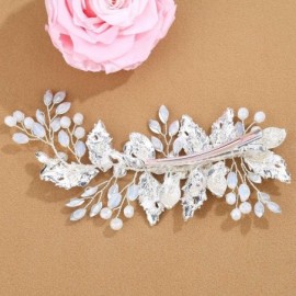 Headbands Handmade Clear Bridal Hair Clip Bendable Wedding Crystal Leaf Hair Piece for Women and Girls - B-Silver - CA18R4LHD...