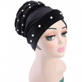Skullies & Beanies Women Velvet Turban Hat Indian Cap Flower Slouchy Beanie Stretch Chemo Headwrap - Ka Beads Black - CH18YH5...