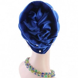 Skullies & Beanies Women Velvet Turban Hat Indian Cap Flower Slouchy Beanie Stretch Chemo Headwrap - Ka Beads Black - CH18YH5...
