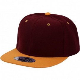 Baseball Caps Blank Adjustable Flat Bill Plain Snapback Hats Caps - Burgundy/Gold - CQ128U8I8C7 $8.30