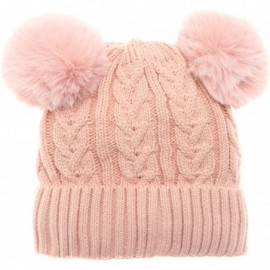 Skullies & Beanies Women's Winter Cable Knitted Faux Fur Double Pom Pom Beanie Hat with Plush Lining. - Blush W/Out Logo - CV...