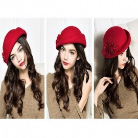 Berets Women's Lace Flower Wool Beret Cap - Red - CC12MCIG6RP $35.47