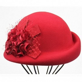 Berets Women's Lace Flower Wool Beret Cap - Red - CC12MCIG6RP $35.47