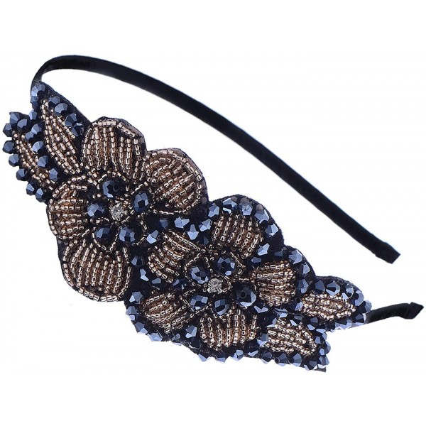 Headbands Womens Topaz Gold Gunmetal Black Floral Leaf Beaded Statement Headband - CJ18D2LUXE6 $13.13