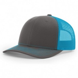 Baseball Caps Richardson Unisex 112 Trucker Adjustable Snapback Baseball Cap- Split Charcoal/Neon Blue- One Size Fits Most - ...