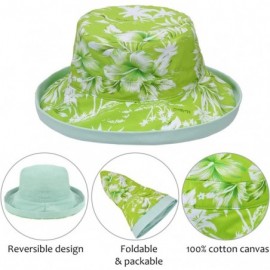 Sun Hats Womens Bucket Hat UV Sun Protection Lightweight Packable Summer Travel Beach Cap - Green Hawaii Flower Print - C518Q...