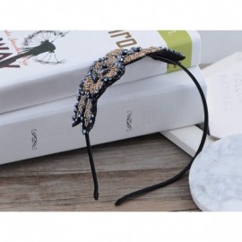 Headbands Womens Topaz Gold Gunmetal Black Floral Leaf Beaded Statement Headband - CJ18D2LUXE6 $13.13