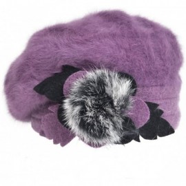 Bucket Hats Women's Elegant Flower Wool Cloche Bucket Ridgy Bowler Hat 09-co20 - Angora Beret-purple - CU1205ED5VN $22.60