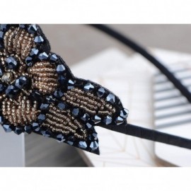 Headbands Womens Topaz Gold Gunmetal Black Floral Leaf Beaded Statement Headband - CJ18D2LUXE6 $13.13