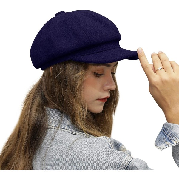 Newsboy Caps Newsboy Cap Women Winter Wool - 2020 New Gatsby 90s Cabbie Hat - 01 Navy Blue - CH192TRHQIR $20.44