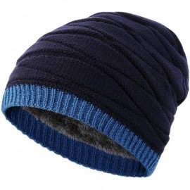 Skullies & Beanies Men's Knit Thicken and Fleece Lining Beanie Hat Winter Slouchy Warm Cap - Navy Xl - CZ18L6O3UIQ $9.05