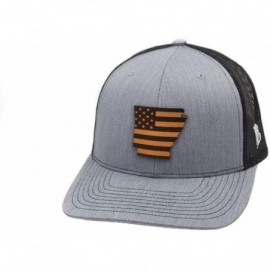 Baseball Caps 'Arkansas Patriot' Leather Patch Hat Curved Trucker - Heather Grey/Black - CE18IOND6O7 $46.52