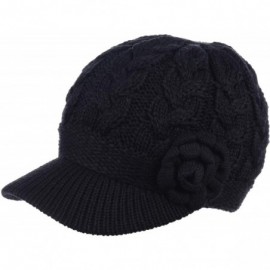 Skullies & Beanies Womens Winter Visor Cap Beanie Hat Wool Blend Lined Crochet Decoration - Black Rose - CW18WCHYWW3 $22.06