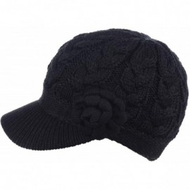 Skullies & Beanies Womens Winter Visor Cap Beanie Hat Wool Blend Lined Crochet Decoration - Black Rose - CW18WCHYWW3 $22.06