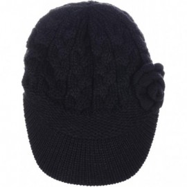 Skullies & Beanies Womens Winter Visor Cap Beanie Hat Wool Blend Lined Crochet Decoration - Black Rose - CW18WCHYWW3 $22.06