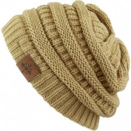 Skullies & Beanies Unisex Winter Chunky Soft Cable Knit Beanie Winter Hat - Tan - CG12N2DNBV8 $9.18