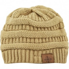 Skullies & Beanies Unisex Winter Chunky Soft Cable Knit Beanie Winter Hat - Tan - CG12N2DNBV8 $9.18