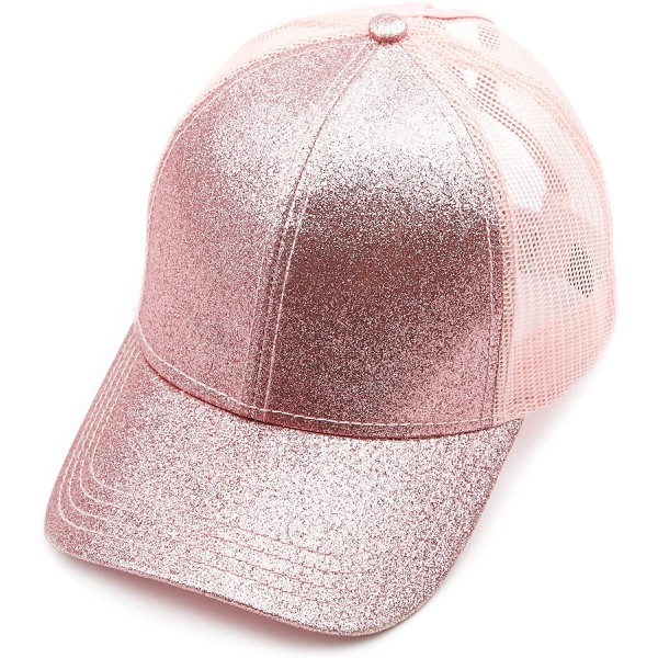 Baseball Caps Hatsandscarf Ponytail caps Messy Buns Trucker Plain Baseball Cap (BT-6) - Glitter-pink - CU18Q27SZIW $11.37