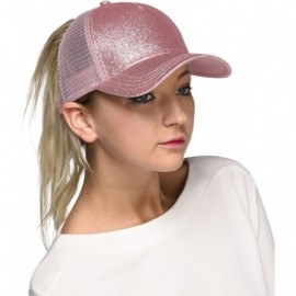 Baseball Caps Hatsandscarf Ponytail caps Messy Buns Trucker Plain Baseball Cap (BT-6) - Glitter-pink - CU18Q27SZIW $11.37