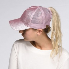 Baseball Caps Hatsandscarf Ponytail caps Messy Buns Trucker Plain Baseball Cap (BT-6) - Glitter-pink - CU18Q27SZIW $11.37