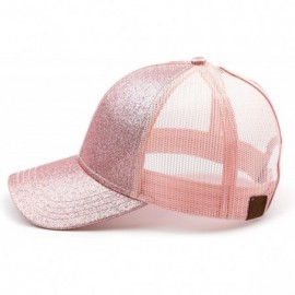 Baseball Caps Hatsandscarf Ponytail caps Messy Buns Trucker Plain Baseball Cap (BT-6) - Glitter-pink - CU18Q27SZIW $11.37