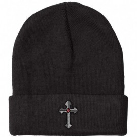 Skullies & Beanies Custom Beanie for Men & Women Religious Gothic Cross Embroidery Skull Cap Hat - Black - C218ZS3STCI $16.57